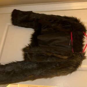 Black cropped minky looking faux fur coat by Naked wardrobe. So plush